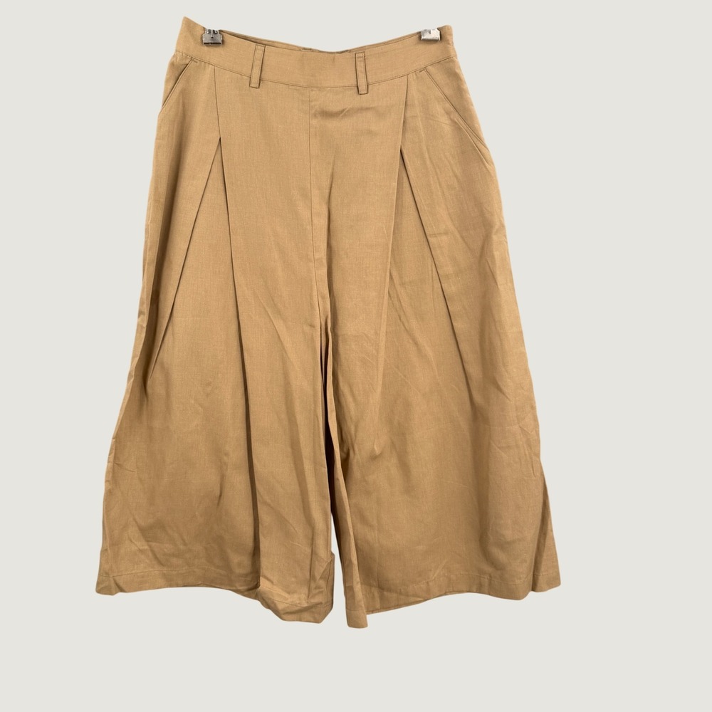 Shuttle Notes Wide Leg Cropped Culotte Pants Tan Side Zip Japan Womens 28
